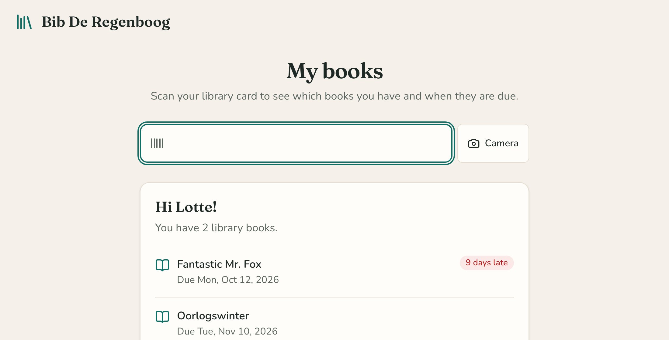 The My books screen showing a pupil’s books.
